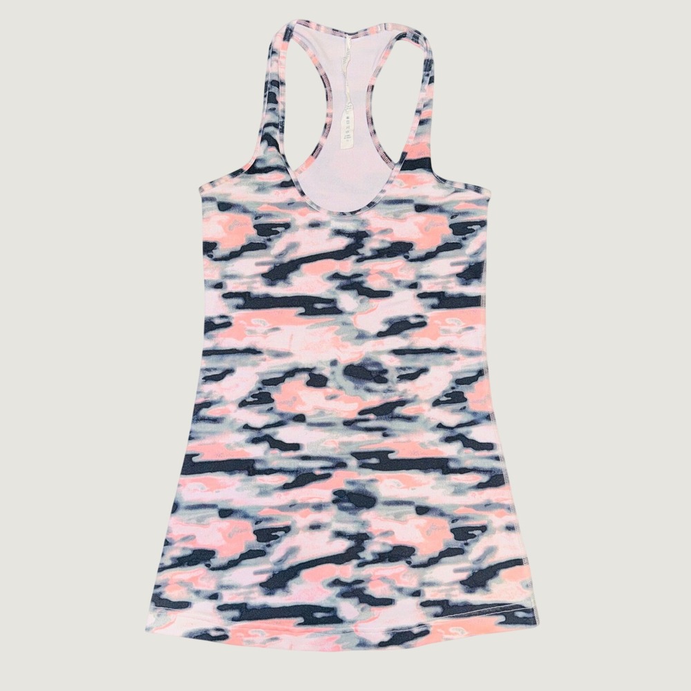 137 | Lululemon‎ Cool Racerback Camo Print Athletic Tank Top Pink Blue Women 4